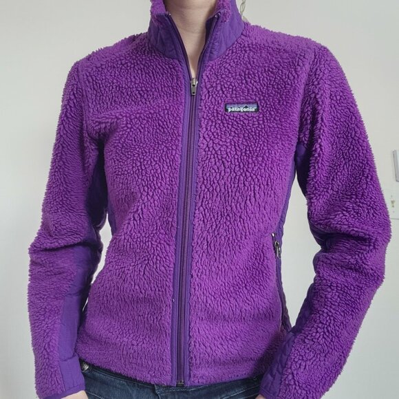Vintage 90s Patagonia high neck zip-up purple sherpa jacket ✦ size Small ✦ - Picture 1 of 14